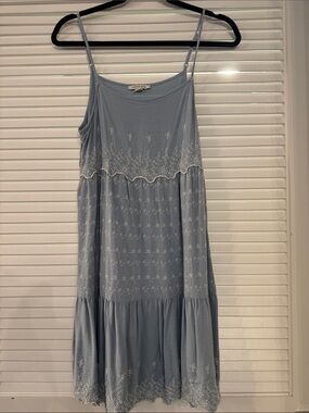 American Eagle Outfitters Light Blue Embroidered Tiered Mini Dress